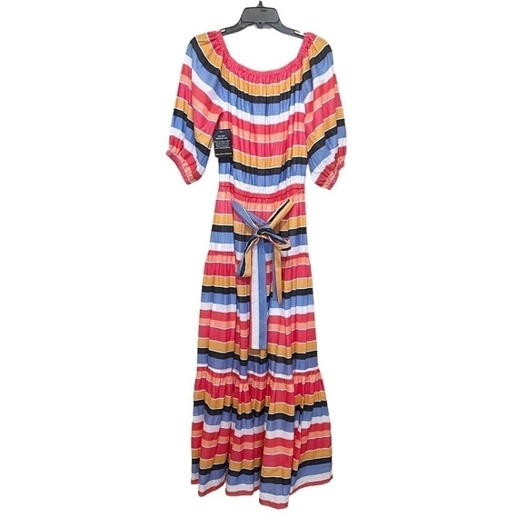 Boston Proper NWT Multi Stripe Off the Shoulder Tiered Maxi Dress Summer Size S - Picture 7 of 10